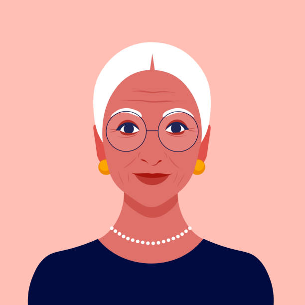 Portrait of an old woman with eyeglasses. Latina granny avatar. Happy face. Portrait of an old woman with eyeglasses. Latina granny avatar. Happy face. Vector flat illustration hispanic grandmother stock illustrations