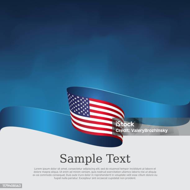 Usa Flag Background Wavy Ribbon Color Flag Of Usa On A Blue White Background National American Poster Vector Tricolor Design State American Patriotic Banner Cover Flyer Stock Illustration - Download Image Now