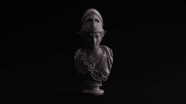 vista frontale scultura busto minerva in pietra lucida grigia - minerva foto e immagini stock