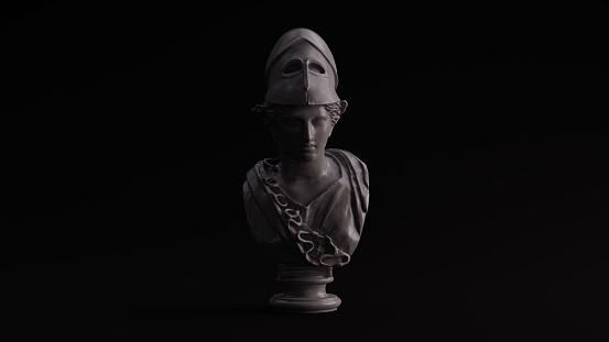 Grey Polished Stone Minerva Bust Sculpture Front View 3d illustration 3d render