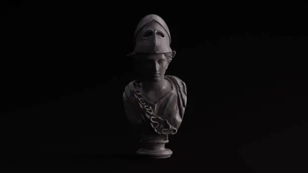 Grey Polished Stone Minerva Bust Sculpture Front View 3d illustration 3d render