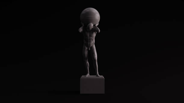 istock Grey Polished Stone Atlas Statue Holding up the Celestial Heavens Front View 1179408715