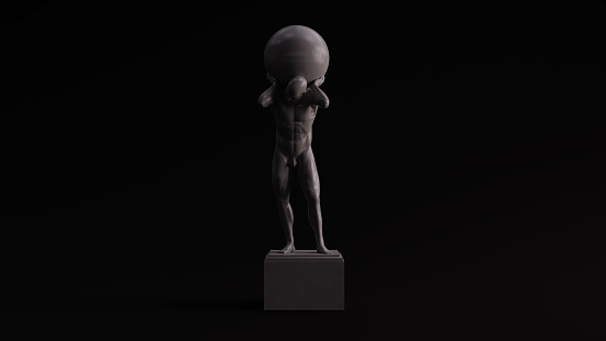 Grey Polished Stone Atlas Statue Holding up the Celestial Heavens Front View 3d illustration 3d render