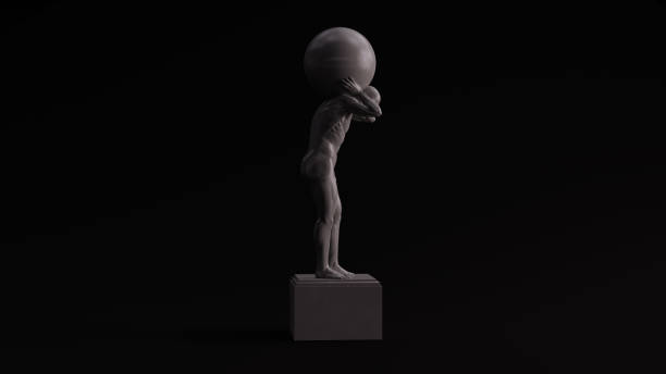 istock Grey Polished Stone Atlas Statue Holding up the Celestial Heavens Right View 1179409367