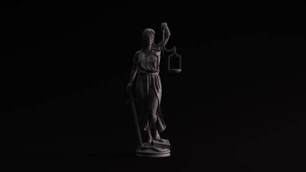 Grey Polished Stone Lady Justice Statue the Personification of the Judicial System Front View