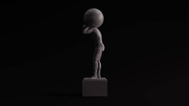 istock Grey Polished Stone Atlas Statue Holding up the Celestial Heavens Left View 1179409453
