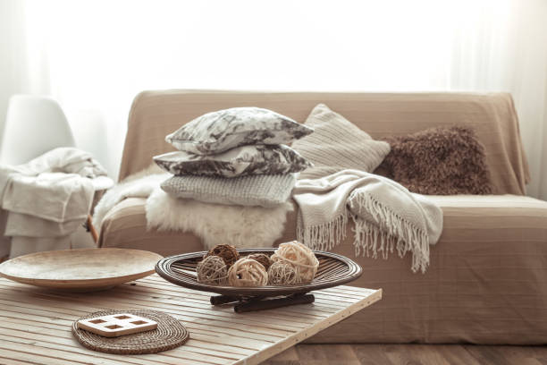 istock Cozy bright living room with sofa and pillows. 1179418390