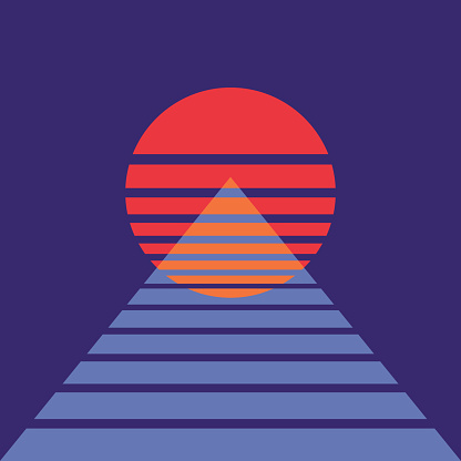 Abstract background with sun and pyramid in retro style. For music album cover. Poster for night dance party.