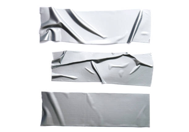 набор различных усиленных серых лент изолированных на белом фоне - duct tape adhesive tape clipping path adhesive bandage стоковые фото и изображения