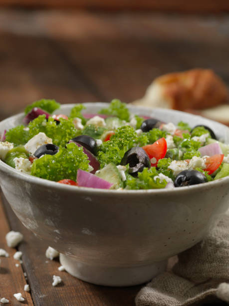 Kale Greek Salad Kale Greek Salad vinegar stock pictures, royalty-free photos & images