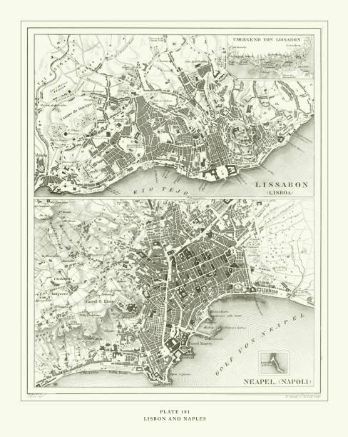 istock Engraved Antique, Lisbon and Naples Engraving Antique Illustration, Published 1851 1179432188