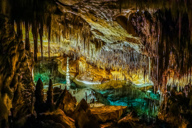 Cuevas del Drach or Dragon Cave, Mallorca island, Spain Famous cave, Cuevas del Drach or Dragon Cave on Spanish island Mallorca, near Porto Cristo stalagmite stock pictures, royalty-free photos & images