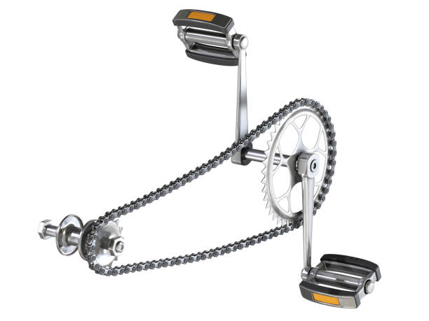 istock Bicycle chain with pedals close up isolated on white background. 3d rendering. 1179434554