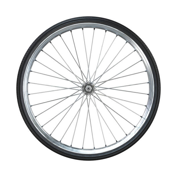 白い背景に隔離された自転車の車輪。側面図。3d レンダリング。 - bicycle ストックフォトと画像