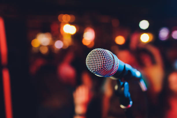 istock Microphone. Microphone close-up. A pub. Bar. A restaurant. Classical music. Music. 1179435856