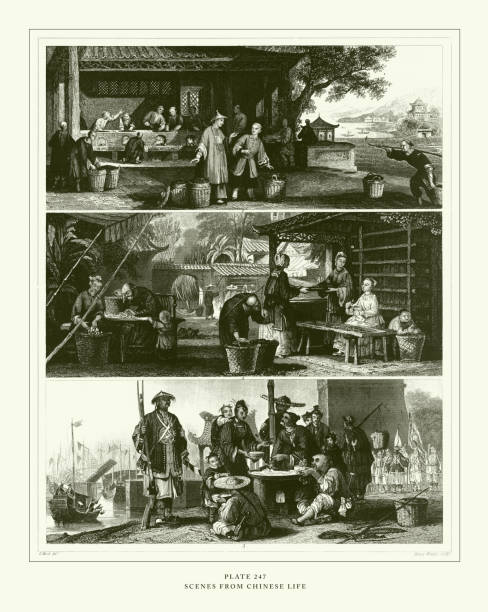 Scenes from Chinese Life Engraving Antique Illustration, Published 1851. Source: Original edition from my own archives. Copyright has expired on this artwork. Digitally restored.