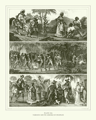 Various south American Peoples Engraving Antique Illustration, Published 1851. Source: Original edition from my own archives. Copyright has expired on this artwork. Digitally restored.