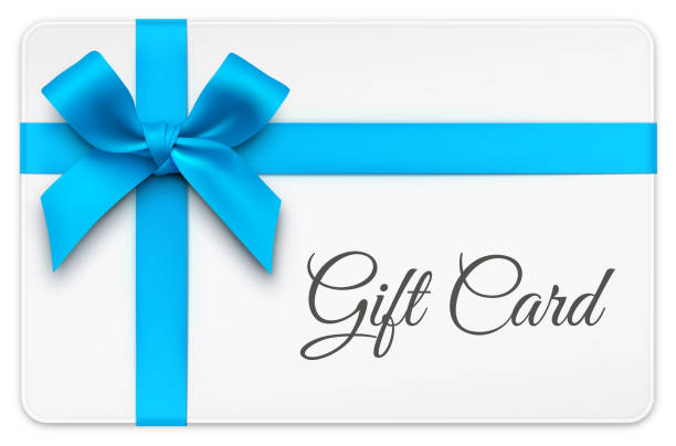 ilustraciones, imágenes clip art, dibujos animados e iconos de stock de tarjeta de regalo con arco azul - gift card
