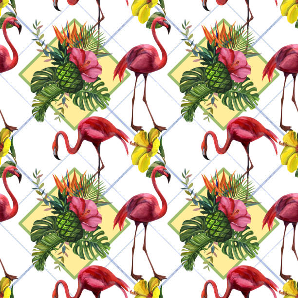 istock Watercolor tropical wildlife seamless pattern. Hand Drawn jungle nature, hibiscus flowers illustration 1179439752