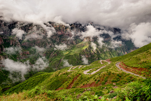 A Low Cloud Moody Morning on the Rugged Canyon on the Road to Batopilas, Chihuahua, Mexico