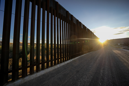 Dramatic Image of the US/Mexico Border Wall at Port Anapra Near El Paso Texas