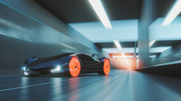 istock Futuristic generic concept sport car speeding on city highway 1179441155