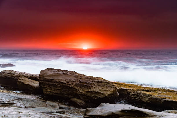 Moody Sunrise Rocky Seascape from The Skillion at Terrigal on the Central Coast, NSW, Australia.