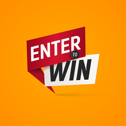 Enter to win prizes vector isolated sticker. Winner sign on yellow background design element.