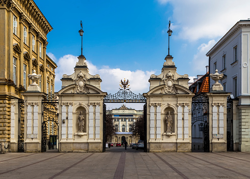 Gates of Warsaw University and the main building. Poland