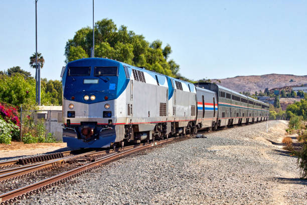 Amtrak Coast Starlight (Los Angeles - Seattle) train at Moorpark, California stock photo