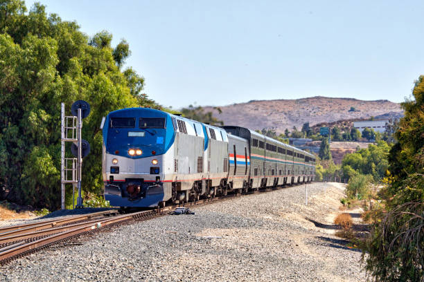 Amtrak Coast Starlight (Los Angeles - Seattle) train at Moorpark, California stock photo