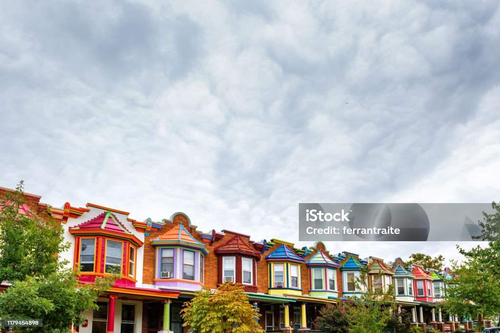 Colorful Houses of Baltimore Colorful Houses of Charles Village in Baltimore Baltimore - Maryland Stock Photo
