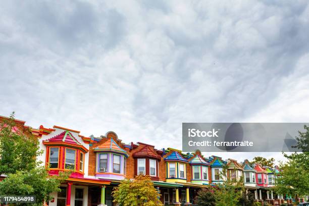 Colorful Houses Of Baltimore Stock Photo - Download Image Now - Baltimore - Maryland, Maryland - US State, Row House