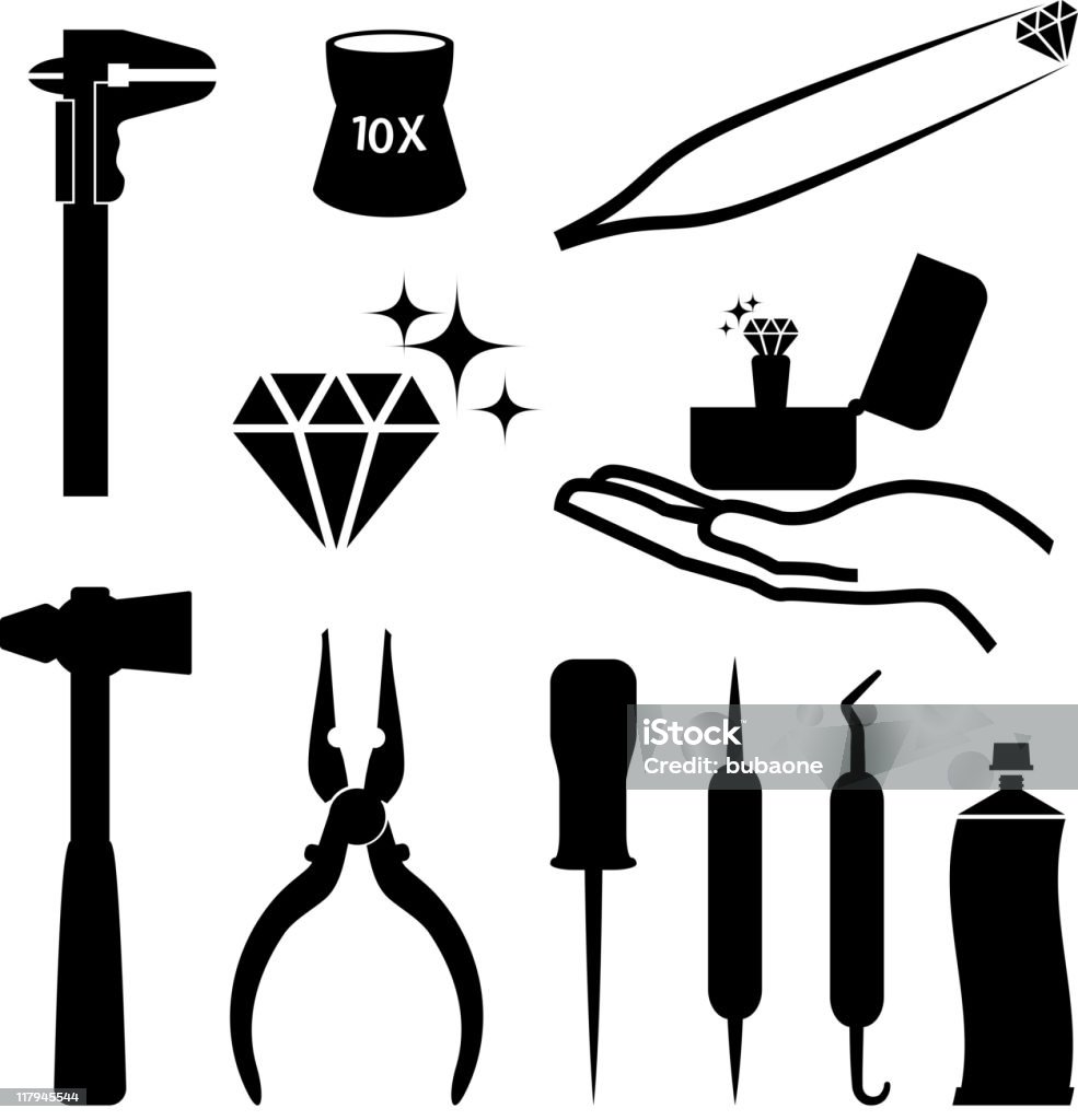 Jeweler narzędzia czarno-białe Wektor zestaw ikon royalty-free - Grafika wektorowa royalty-free (Narzędzie do pracy)
