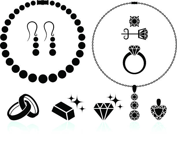 ilustraciones, imágenes clip art, dibujos animados e iconos de stock de joyas blanco y negro sin royalties de conjunto de iconos vectoriales - heart pendant