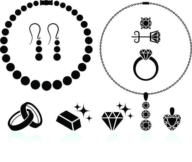 ジュエリーブラックとホワイトのロイヤリ��ティフリーのベクターアイコンセット - heart pendant点のイラスト素材／クリップアート素材／マンガ素材／アイコン素材