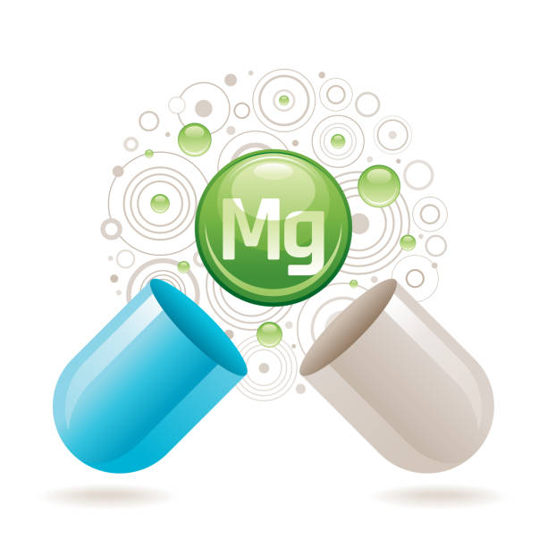 Mineral vitamin Magnesium supplement for health. Capsule with Mg element icon, healthy diet symbol. 3d color ball isolated on white background. Trendy vector illustration, medical minerals supply Mineral vitamin Magnesium supplement for health. Capsule with Mg element icon, healthy diet symbol. 3d color ball isolated on white background. Trendy vector illustration, medical minerals supply micronutrients stock illustrations