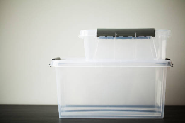 istock Transparent drawers for storing things on a wooden table 1179460465