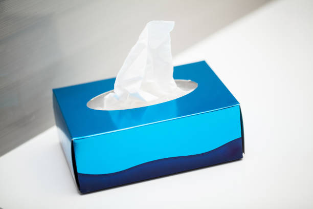 istock Box white hygiene napkins in light bathroom 1179460571