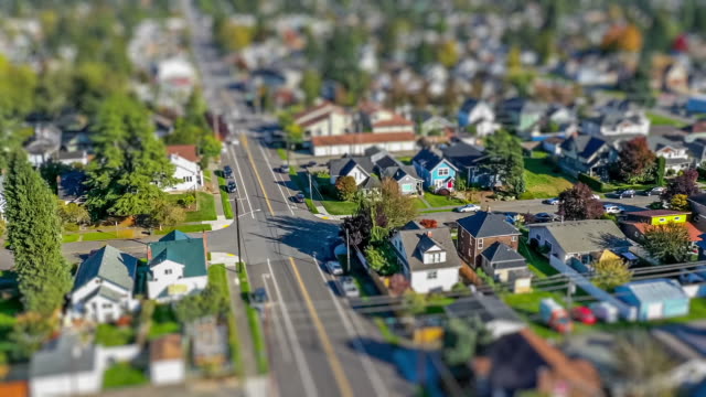 Aerial view of a small town; hyperlapse