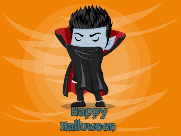 istock Happy Halloween. Cartoon Dracula Vampire isolated on color background . Vector illustration 1179476515