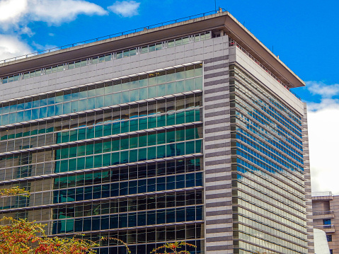 Windows building with blue sky in Bogota (location in the notes)