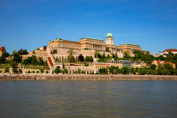 der panoramablick auf die burg buda und das schlossviertel - budapest - nobility royal palace of buda budapest palace stock-fotos und bilder