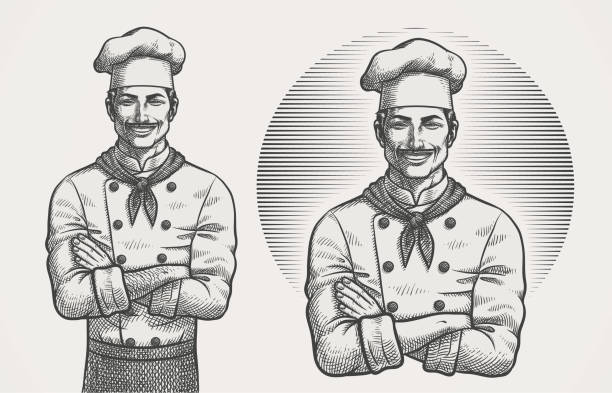男性シェフハッチングイラスト - characters cooking chef bakery点のイラスト素材／クリップアート素材／マンガ素材／アイコン素材