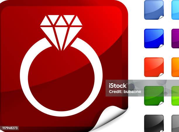 Immagine Di Un Anello Di Diamanti Su Un Adesivo Rosso - Immagini vettoriali stock e altre immagini di Anello di fidanzamento