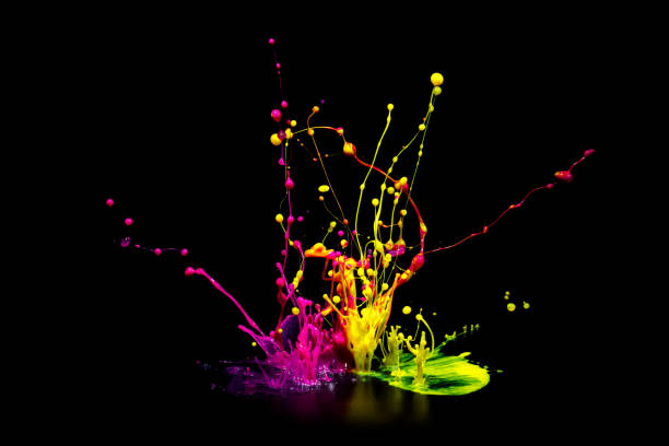 Colorful paint splashing on audio speaker isolated on black background Colorful paint splashing on audio speaker isolated on black background blob photos stock pictures, royalty-free photos & images