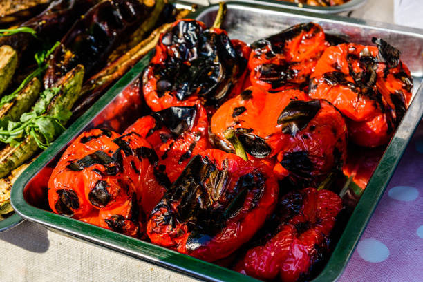 istock Grilled bulgarian pepper in the metal tray 1179488004