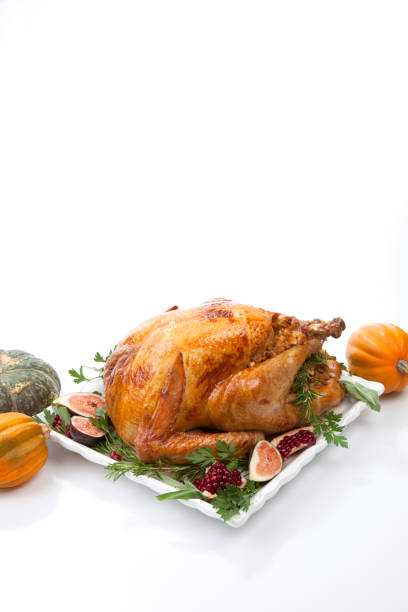 istock Traditional Roasted Turkey on White With Pumpkin 1179489978