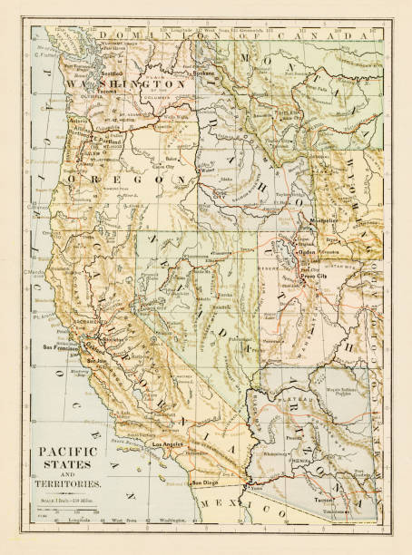 illustrations, cliparts, dessins animés et icônes de carte des états du pacifique 1875 - montana map usa old