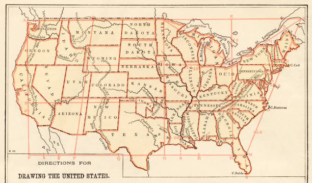 karte der vereinigten staaten 1875 - montana map old cartography stock-grafiken, -clipart, -cartoons und -symbole